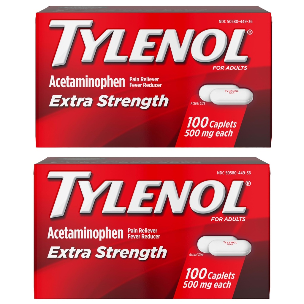Tylenol Extra sterkte pijn Reliever en koorts Reducer Caplets, 500 mg Acetaminofen, pijnstillers pillen voor hoofdpijn, rugpijn, tandpijn en lichte artritis pijnverlichting, 200 Tel.