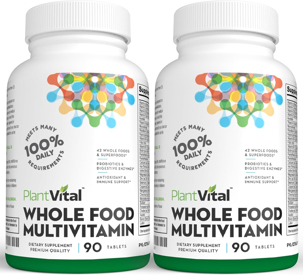 Plantvital Whole Food Multivitamin - Multivitamins with 42 Superfoods Raw Veggies and Fruits Vitamins Earth Energy Fruits and Veggies Supplement Pure Fruit and Vegetable Supplements - 180 Tablets