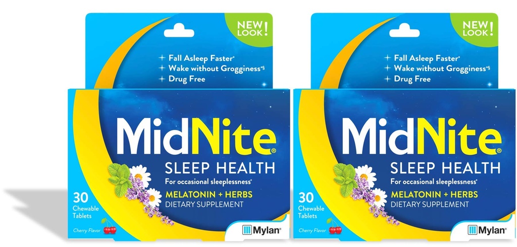 MidNite Natural Sleep Supplement, Kauwtabletten, Cherry Flavored, 30 Tellen (pakket van 2)
