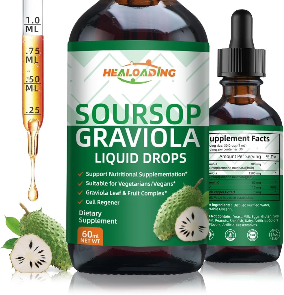 Soursop Bitters Liquid Drop: Biologische Graviola Soursop Leaf Extract Liquid for Cell Support, Regeneration, Immune Boost, Relax and Antioxidant Support