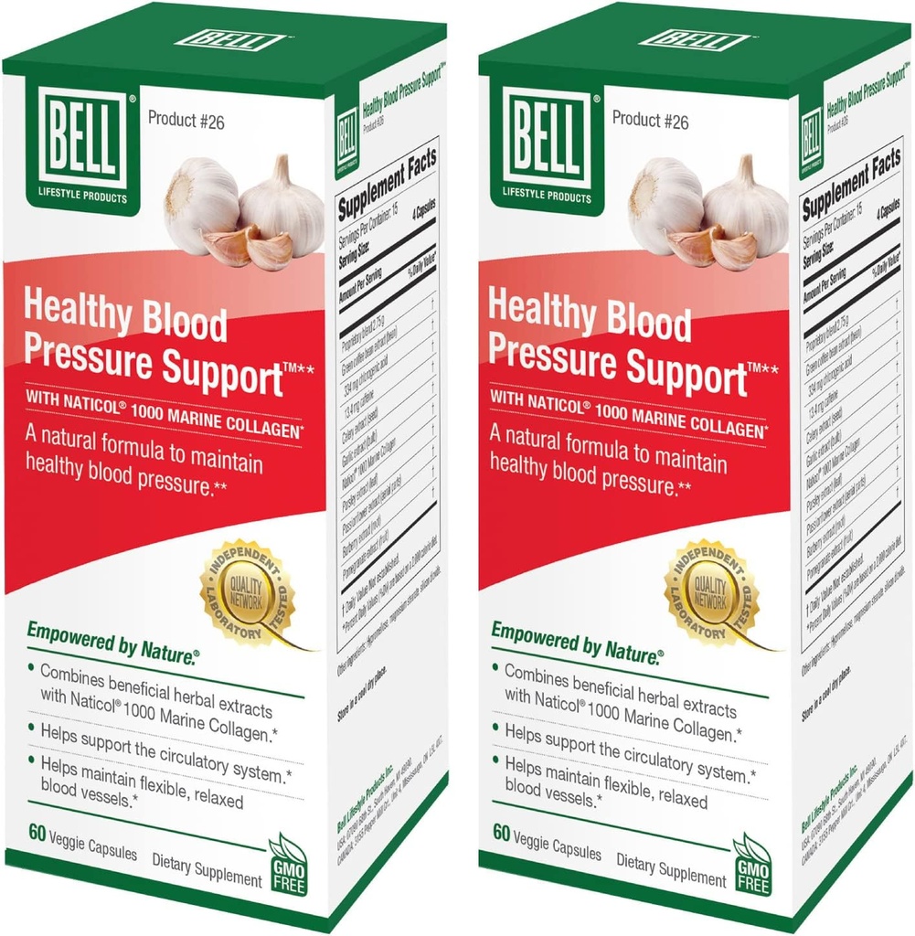 Bell Healthy Blood Pressure SupportTM Unieke Blend - Natuurlijke Blend van Green Coffee Bean Extract, Knoflook & Seldery Seed Extract Bloeddruksupplementen - 2 Pack van 60 Capsules Elke, Vegan, Non-GMO