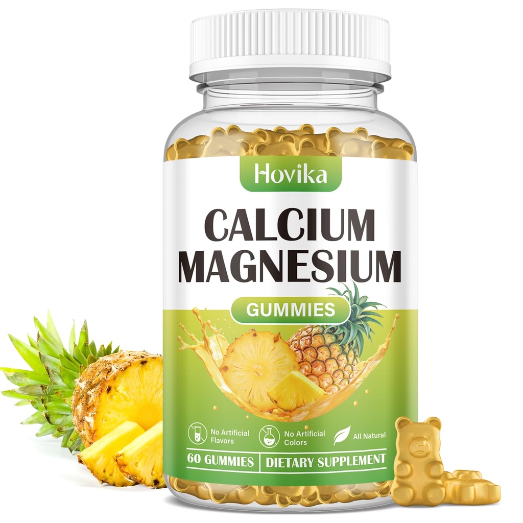 Calcium Magnesium Zinc Gummies, Calcium Magnesium 2:1 Ratio with Vitamin D3, K2, B6, B12 for Bone Strength, Muscle Function & Nerve Health, Extra Absorption Formula, Vegan, Pineapple Flavor 60 Gummies