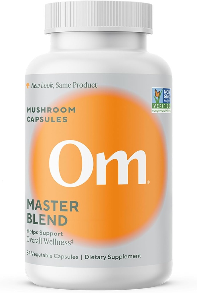 Om Master Blend Mushroom Capsules - Organic Mushroom Supplement with 10 Mushrooms and Ashwagandha – Support Immunity, Gut Health & Stress Relief, 84 Count (28 Servings)​