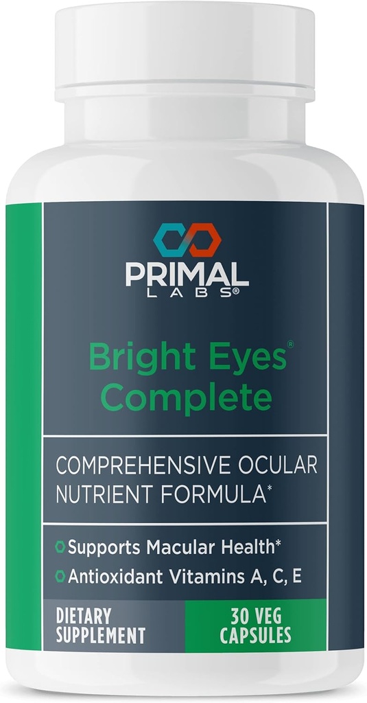 Primal Health Bright Eyes Complete - Ocular & Macular Health - Clear Vision - Lutein & Zeaxanthine Formula - Healthy Eyesight - Relives Eye Strain from Blue Light - Dietary Supplement - 30 Capsules
