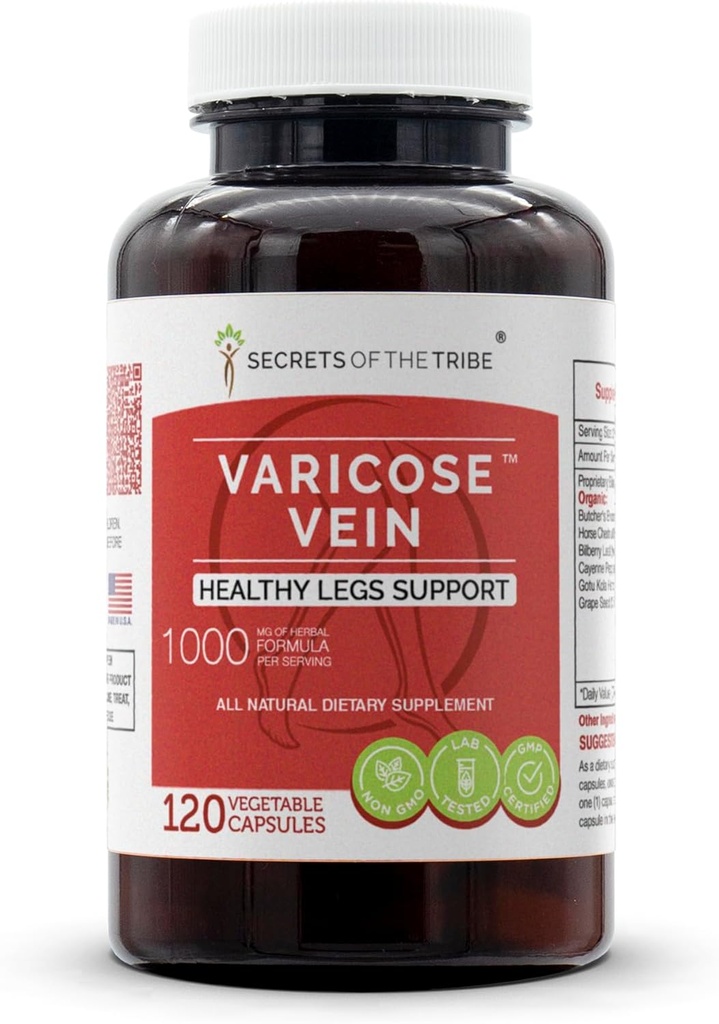 Geheimen van de Stam - Varicose Vein, Gezonde Benen Ondersteuning, Kruidensupplement Blend (120 capsules)