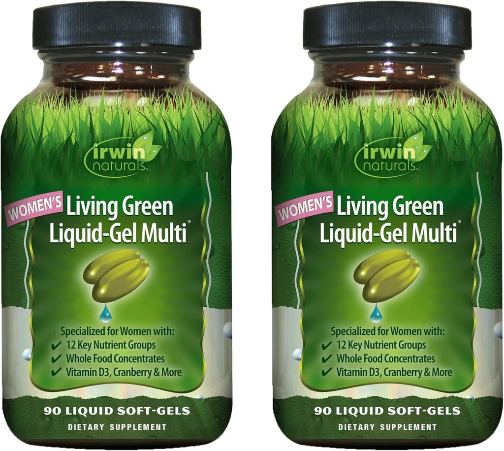 Irwin Naturals Women's Living Green Liquid-Gel Multi - 120 Liquid Soft-Gels, Pack of 2 - Inclusief 70 essentiële voedingsstoffen, vitamines en mineralen - 80 Totaal porties