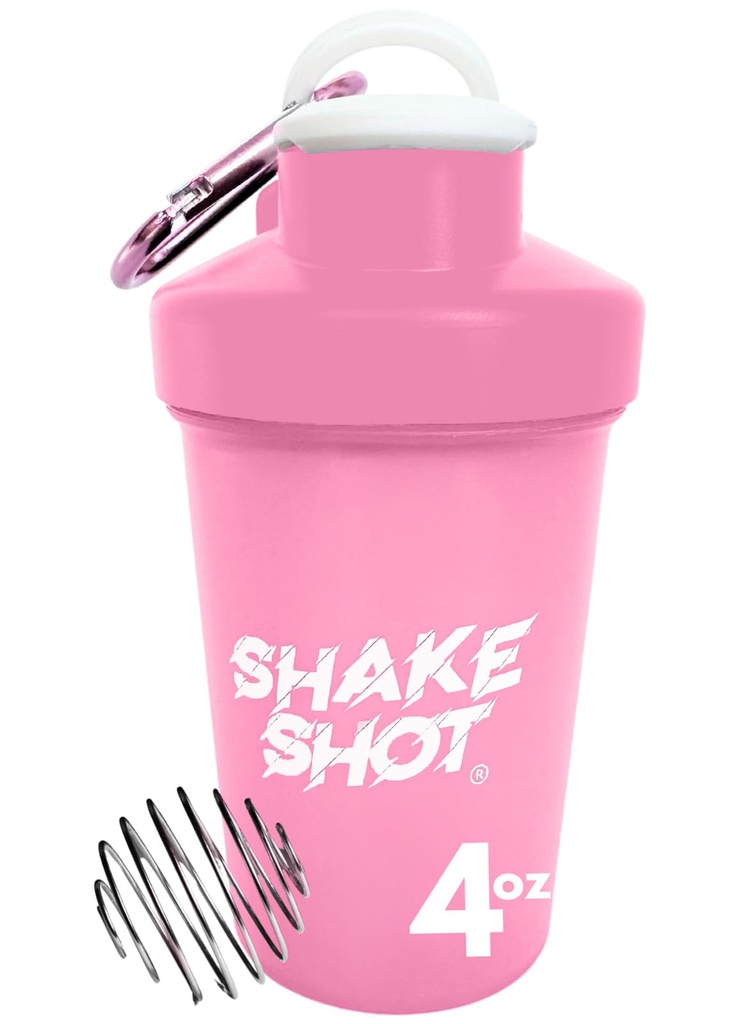 Roze - 4oz Mini Shaker fles voor pre-workout, Creatine, kleine scoop supplementen (niet voor eiwit) Clip & Shaker Ball