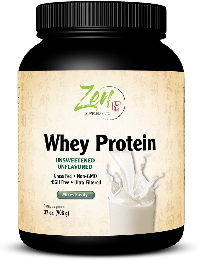 Zen Supplementen - Biologische Gras Fed Wei Proteïne 19g Per Serving Keto Friendly - Unflavored 32 Oz-Powder