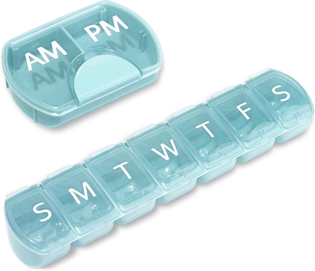 2 Pack (Weekly & Daily), 2 Times a Day (AM/PM) + 7-dagen pil Organizer, Vitamine Planner, Grote Capaciteit pil Box Set, Reis pil geval voor Medicatie/Vitaminen/Visolie/Suplements, Blauw