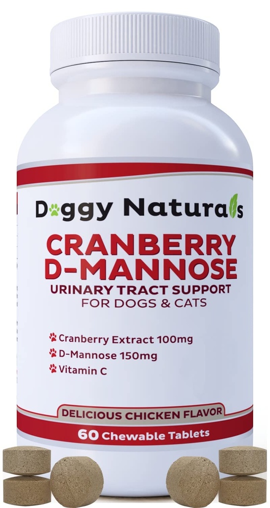 Cranberry D-Mannose voor honden en katten urinetrekinfectie Ondersteuning voorkomt en Elimineert UTI, Blaasinfectie Nierondersteuning, Antioxidant (Single Strength Tablet, 60 Tel)