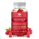 400mg Magnesium Glycinate Gummies met 200mg Magnesium Malate, Vitamine D, B6, en CoQ10, Magnesium Glycinate Supplement voor ontspanning en cognitie, Suikervrij, Raspberry Flavor - 60 Gummies