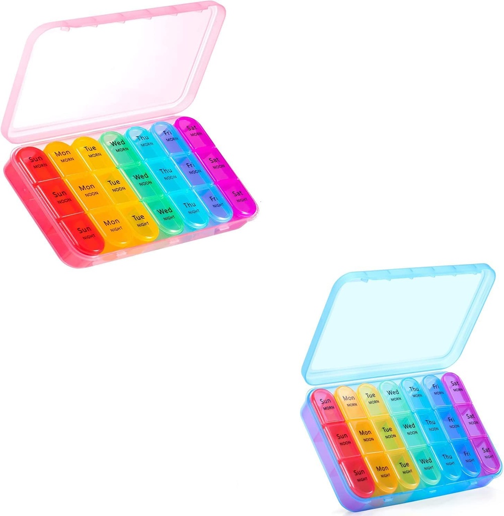 ASprink Pink en Blue Pill Organizer 3 keer per dag - Weekly Pill Box 3 keer per dag - Daily Pill Box 7 dagen Medicine Organizer, Large Pill Case Pill Box 3 keer per dag, Travel Pill Organizer