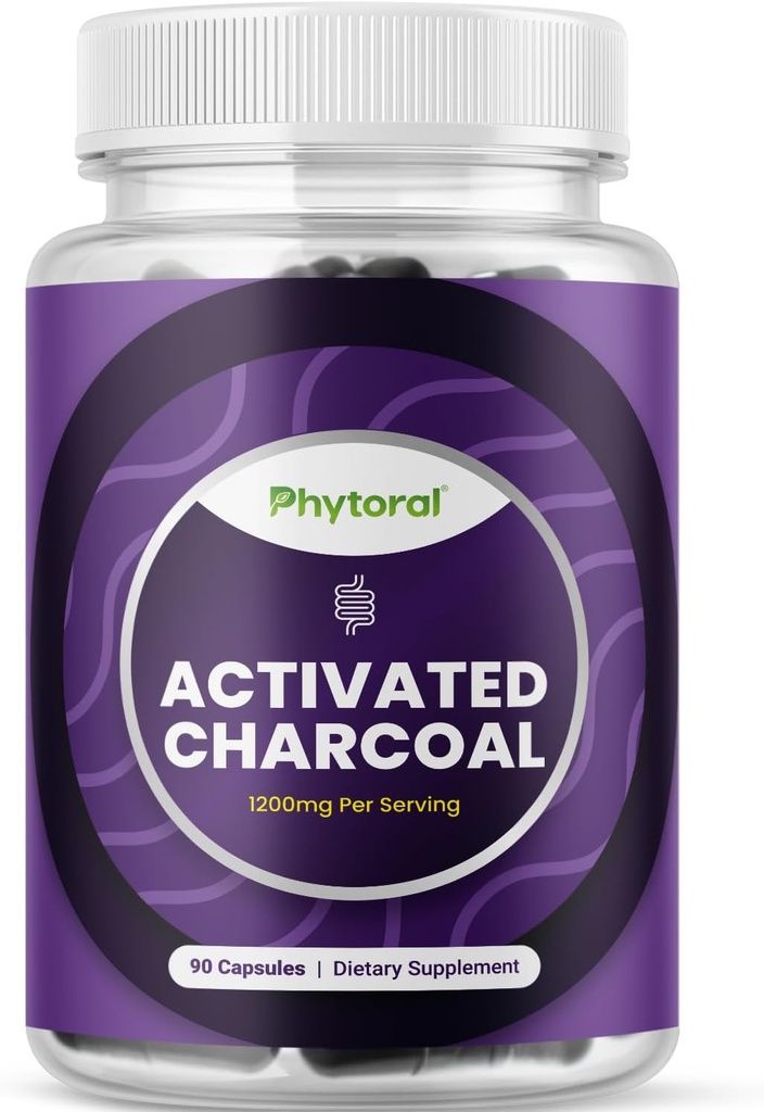 Pure Activated Charcoal Pills Detox & Cleanse - Purifying Coconut Capsules with 1200 mg Per Serving for Bloating Relief - Active Detoxification Supplement for Body & Gut Health - 90 Count