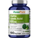 NusaPure Alpha Lipoïnezuur 600 mg per portie 180 Veggie Capsules (Vegetarisch, Niet-GMO, Veganistisch)