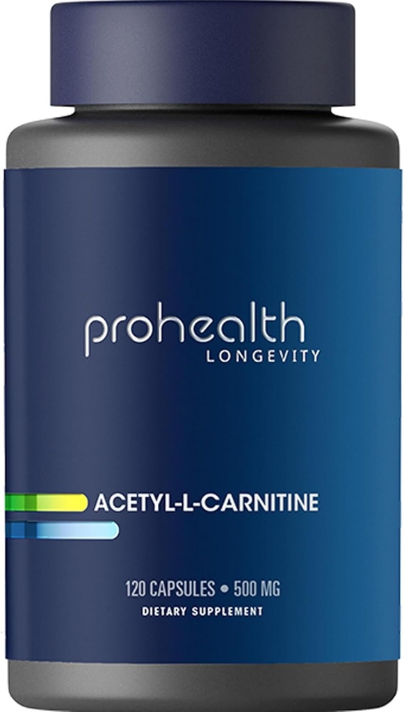 ProHealth Longevity Acetylcarnitine Brain & Heart Health Booster. Krachtige antioxidant voor cognitieve bescherming en spieronderhoud. Ondersteunt Jeugdige Cellulaire Energie. 500 mg per portie, 120 porties