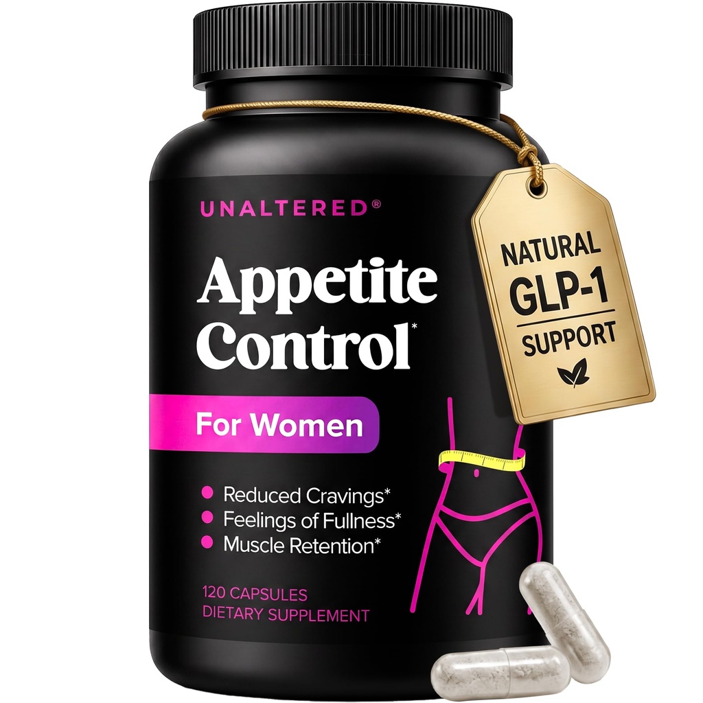 UNALTERED Appetite Suppressant voor vrouwen - Helpt het verlangen te beheren, bevordert volheid, & ondersteunt gewichtsverlies - natuurlijk dieetsupplement met chroom Picolinaat & Glucomannan - 120 Vegan Capsules