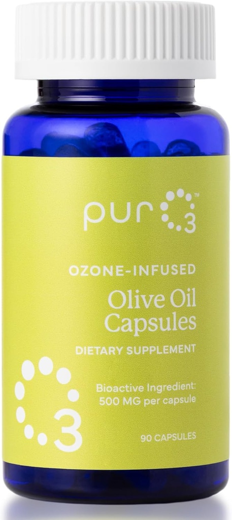 PurO3 Extra Virgin Olive Oil Capsules - High Potency Pure Ozonated Oils for Immune Support & Wellness Benefits - Organic Oxygen Infused Supplement - 90 Veggie Softgels