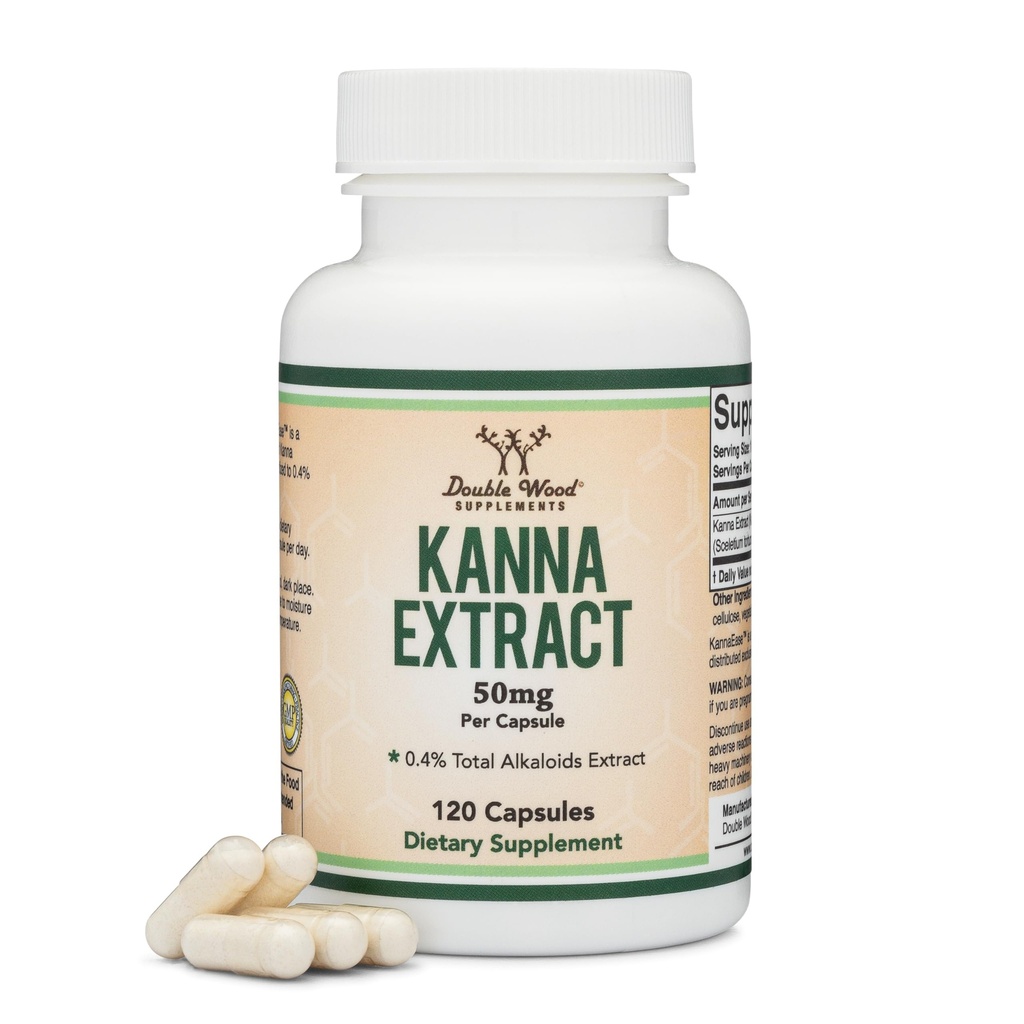 Kanna Extract Supplement (Sceletium Tortuosum) - 50mg per capsule, 120 Tel - voor ontspanning en rust van de geest (Min .4% Totaal Alkaloïden) Non-GMO, Glutenvrij, Veganistisch Veilig door Dubbel Hout