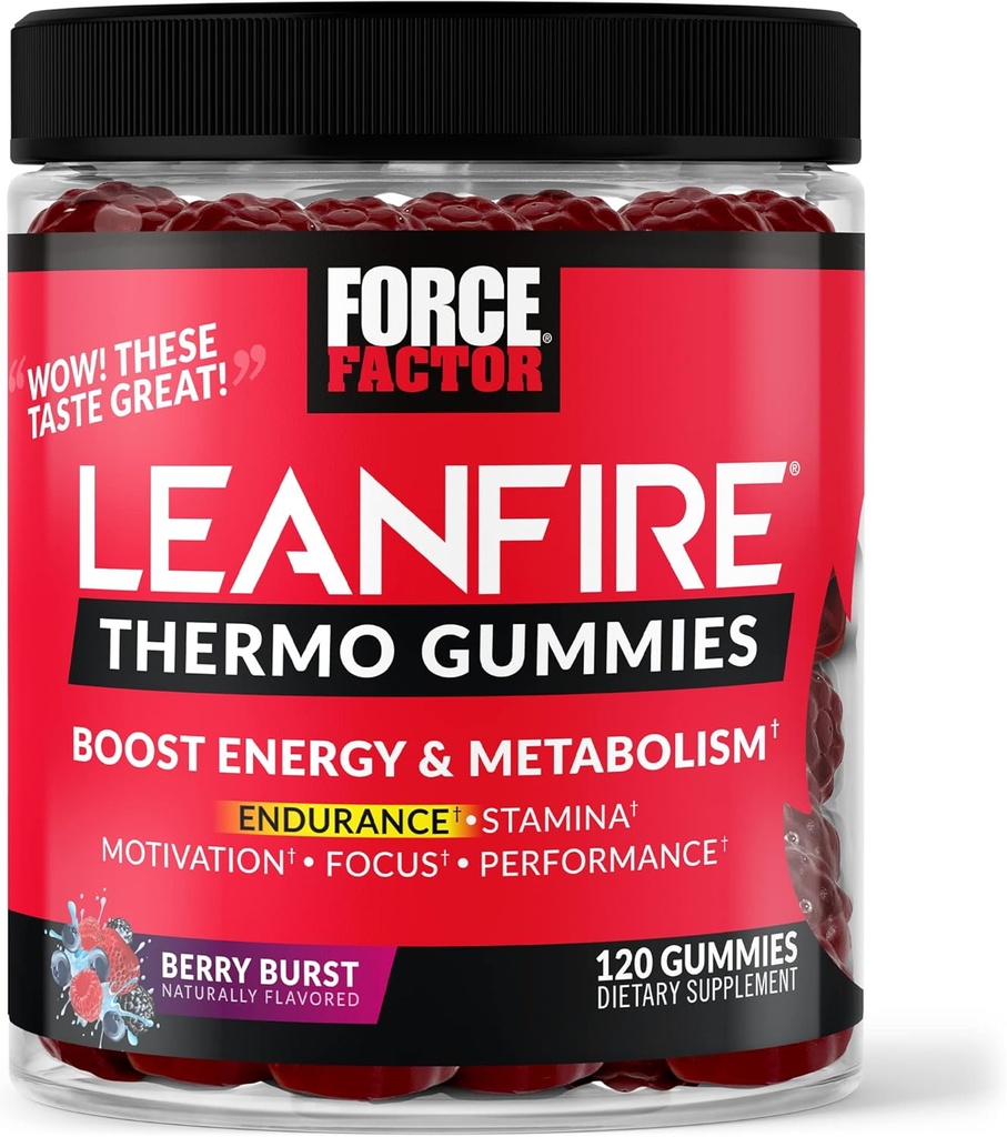 Power Factor LeanFire Thermo Gummies met B12 vitamines, Cafeïne, & Green Coffee Bean, Boost Energy, Metabolisme, endurance, uithoudingsvermogen, Motivatie, Focus, & Performance, Pre Workout Gummies, 120 Gummies
