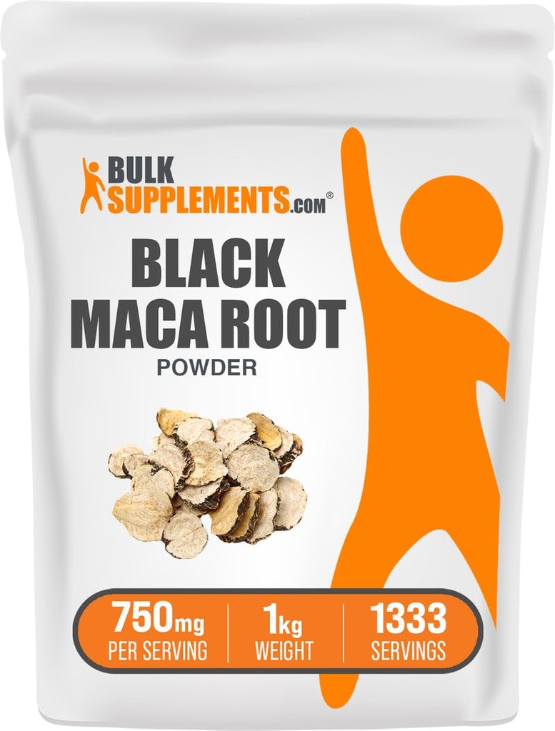 BulkSupplements.com Black Maca Powder - Black Maca Root Supplement, kruidensupplement voor mannen en vrouwen - Veganistisch, Glutenvrij, 750mg per portie, 1kg (2,2 lbs) (pakket van 1)