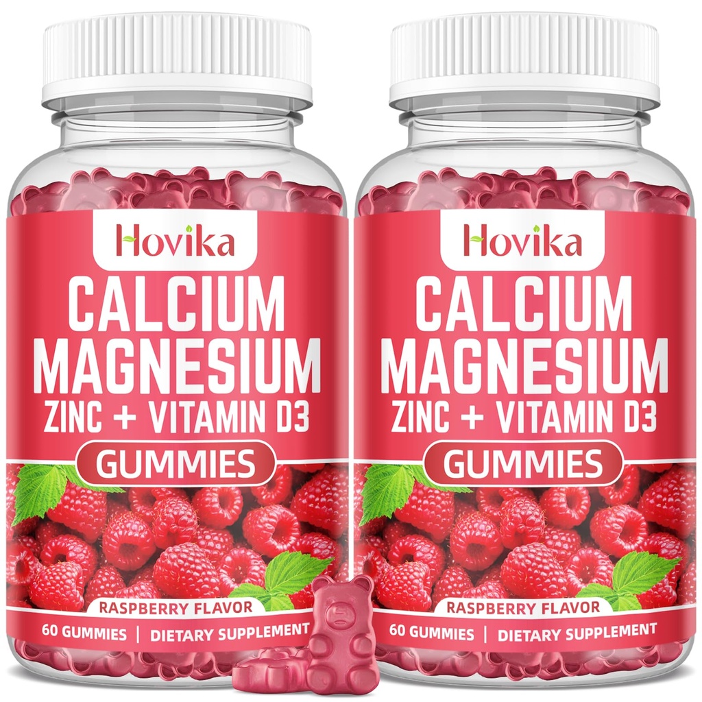 Calcium Magnesium Zink Gummies met Kalium Vitamine C, B6, D3, K2 - Calcium voor vrouwen en mannen - Calcium Magnesium Zink Multi Vitamine Supplement voor Bones, Spieren, Tanden, Kalm, Mood - 2 Pack - 60 Cts