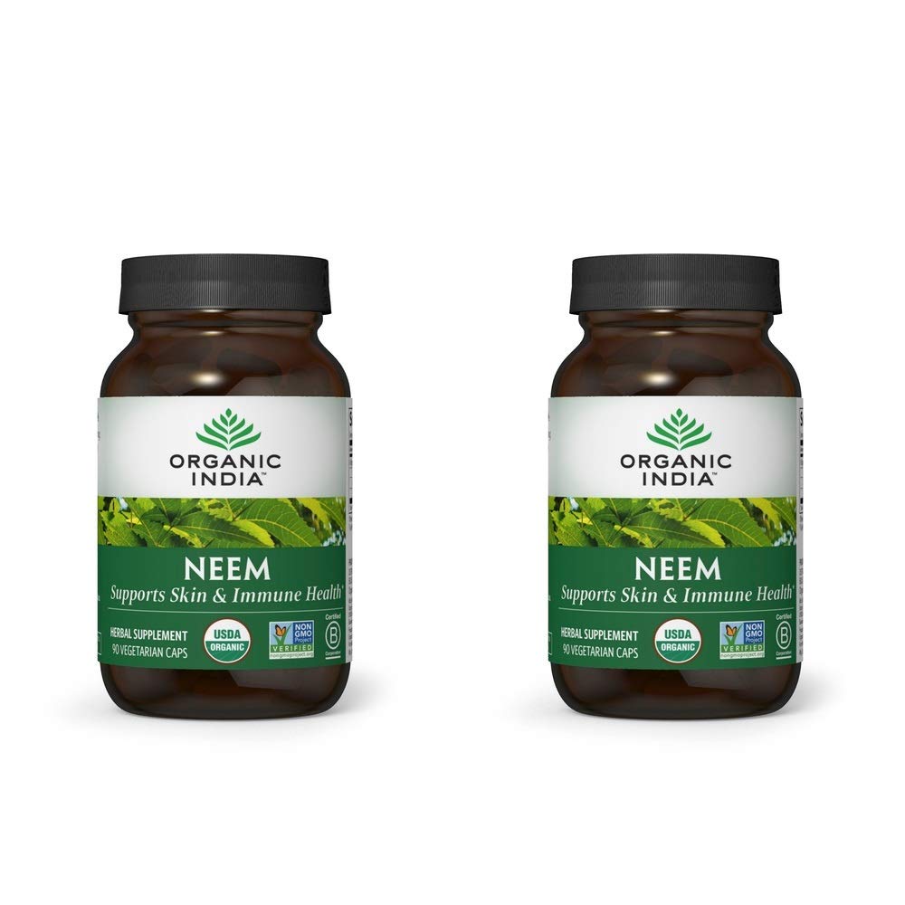 ORGANISCHE INDIA Neem Leaf Capsules, Kruidensupplement - Ondersteunt huid, immuun, & lever Gezondheid, Detox, Vegan, Glutenvrij, USDA Certified Organic - 90 Capsules (2-pack)