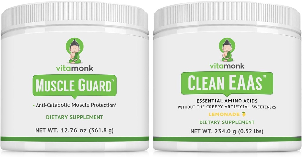 VitaMonk Muscle Guard & Clean EAA Bundle, HMB, EAA's, Vitamine D, Magnesium, 9 essentiële aminozuren voor spiergroei, Recovery & Performance, Limonade smaak, Geen kunstmatige zoetstoffen