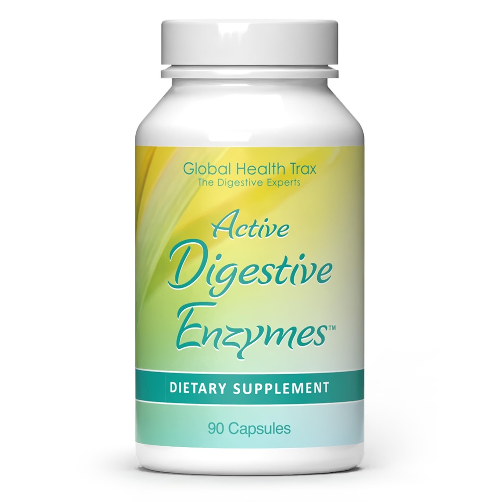 Global Health Trax - Active Digestieve Enzymen Supplement, 90 Capsules - Uitgebreide Digestieve Ondersteuning met enzymen om gezonde spijsvertering voor mannen en vrouwen te bevorderen