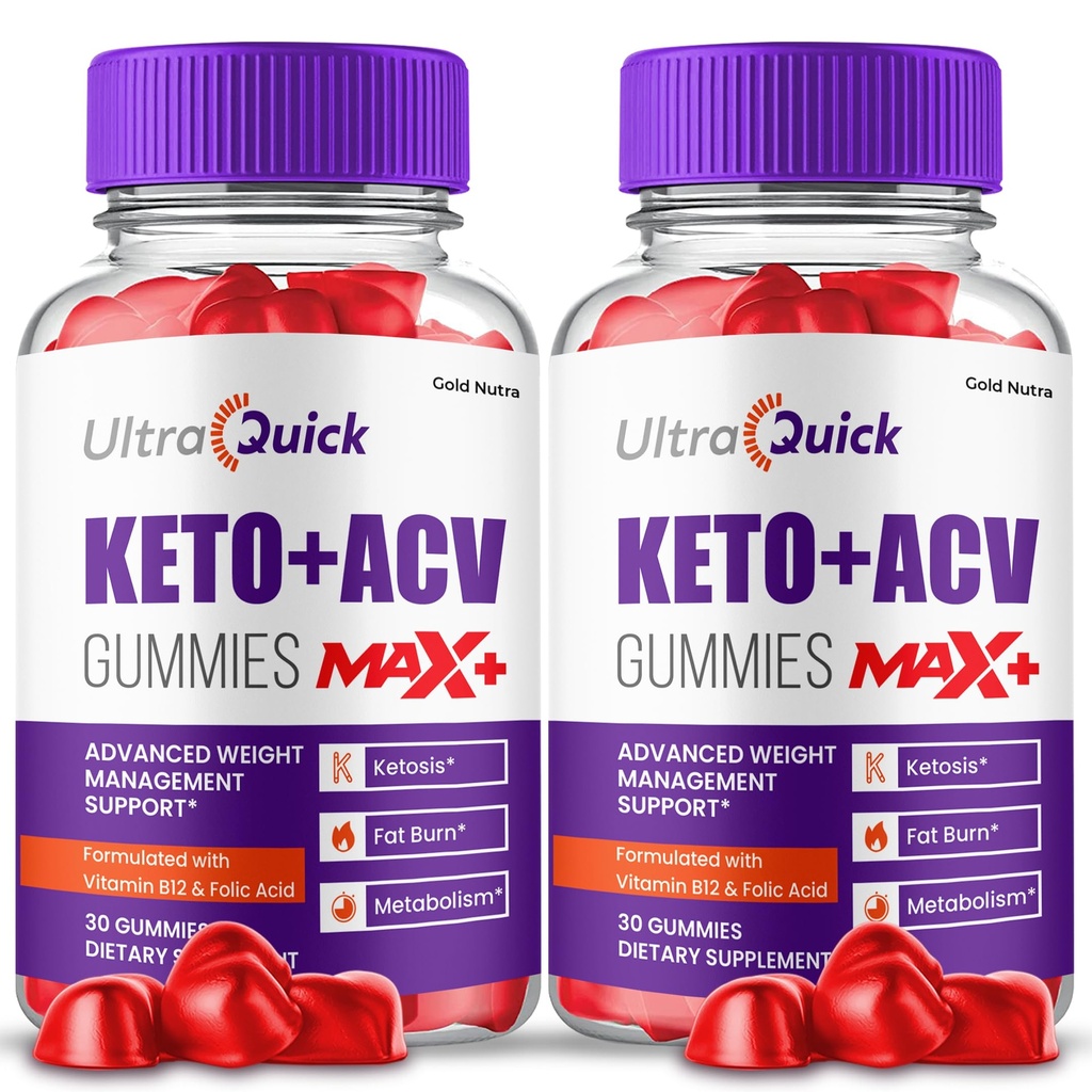 (2 Pack) UltraQuick Max+ ACV Gummies, Hogere Potentie, Officiële Ultra Quick Max+ Gummies, 2X Sterkere Apple Cider Vinegar Gummy, 2 maand levering