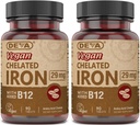 DEVA Nutrition Vegan chelated Iron 29 mg versterkt met B-12 - hoge potentie, gemakkelijk doorslikken - 90 tabletten, 2-pack