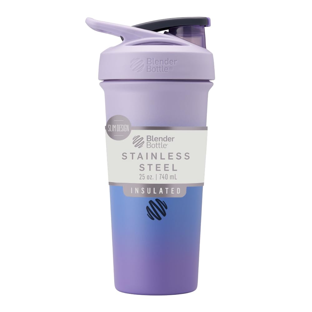 BlenderBattle Sport Sleek Geïsoleerde Roestvrij stalen Shaker Fles met Draad Whisk, 25-Ounce, Lavender Ombre 