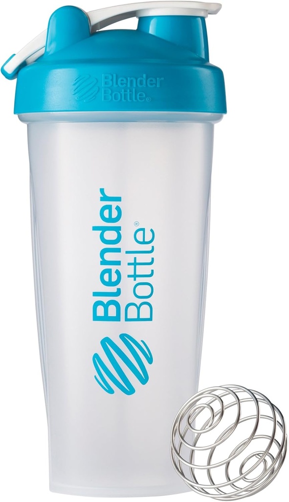 BlenderBattle Classic Loop Top Shaker Bottle, 28-Ounce, Clear/Aqua