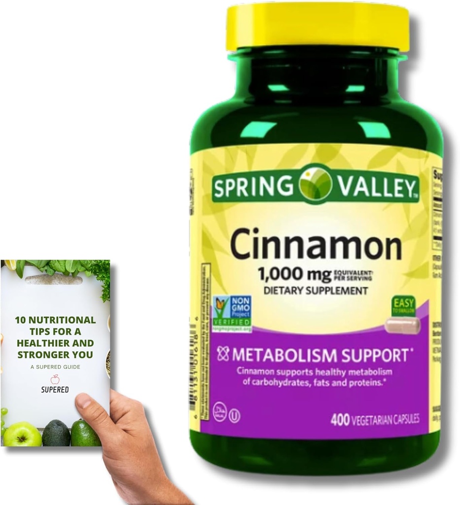 Spring Valley Kaneel Dieetsupplement - 1000mg, 400 Vegeteriaanse Capsules + 'Nutritional Guide'