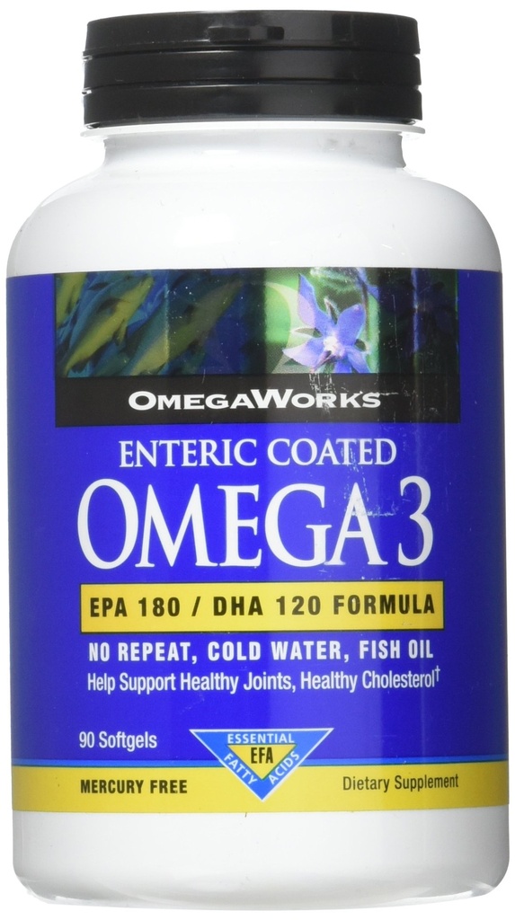 OmegaWorks Super Omega 3, EPA / DHA Fatty Acids, Healthy Joints, Enteric Coated 90 softgels, 90 servings