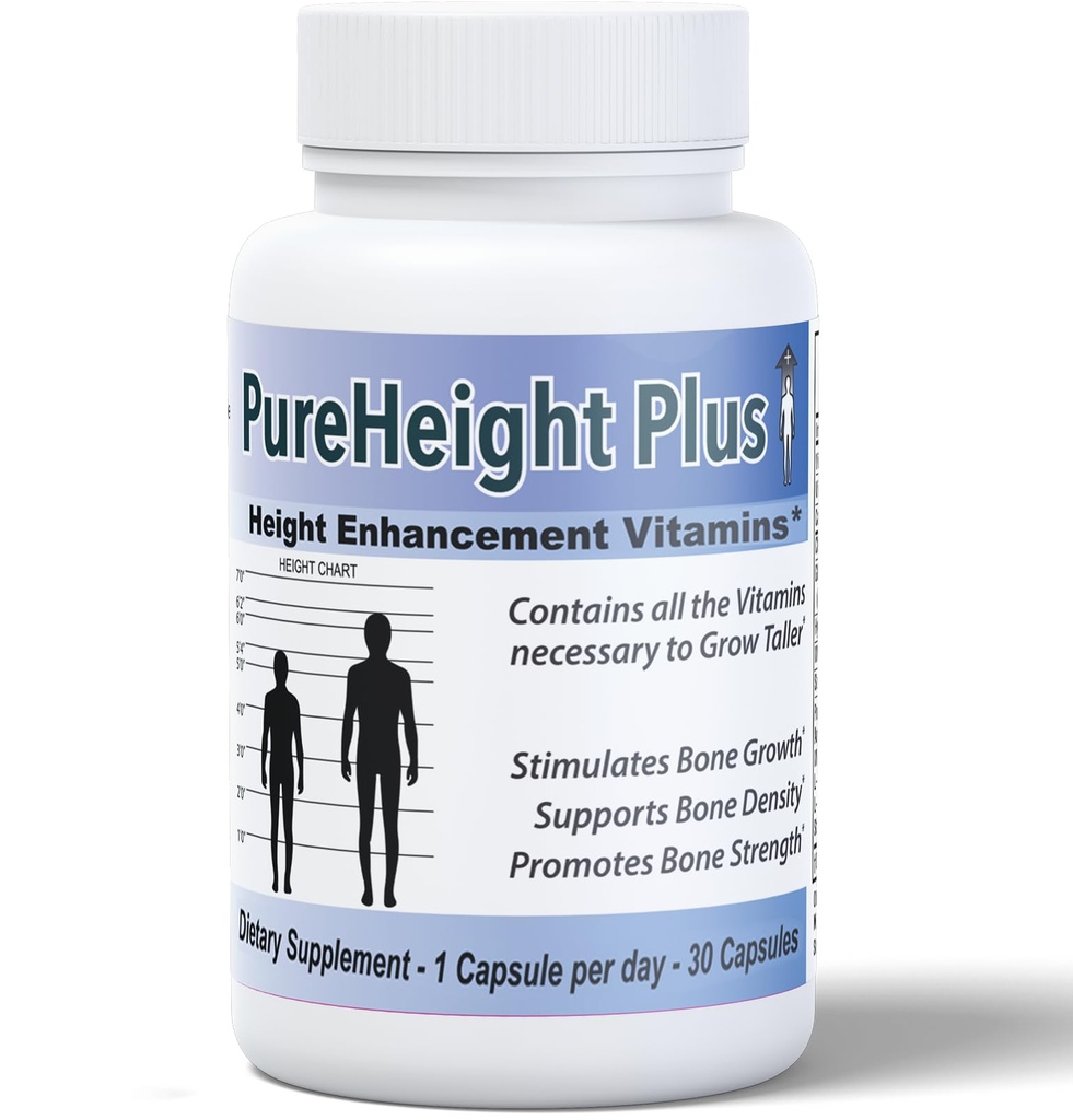 PureHeight Plus #1 Doctor Aanbevolen Hoogte Enhancement Supplement - Groeivitaminen voor kinderen, tieners en volwassenen - Verhoog botsterkte en dichtheid - Hoogte verhogen Vitaminen Grow Taller snel