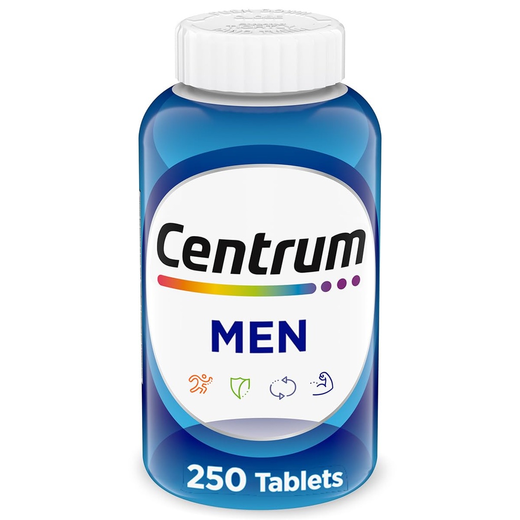 Centrum Multivitamine voor mannen, Multivitamine/Multimineral Supplement met Vitamine D3, B Vitaminen en Antioxidanten, Glutenvrij, Niet-GMO Ingrediënten - 250 Tel.