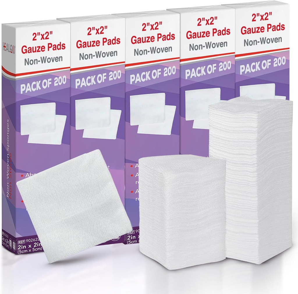 HEALQU 1000 Gauze Pads 2x2" - Zachte Non-Woven 4-laags voor tand extracties en tandheelkundige procedures - Niet-steriele vierkante Sponges voor eerste hulp, chirurgische, & Wound Dressing (5 verpakkingen van 200)