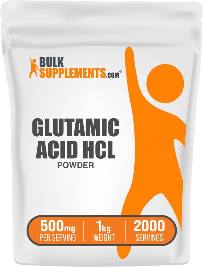 BulkSupplements.com L-Glutaminezuur HCl Poeder - Aminozuursupplement, Glutamaatsupplement - voor Gut Health, Glutenvrij, 500mg per portie, 1kg (2,2 lbs) (verpakking van 1)