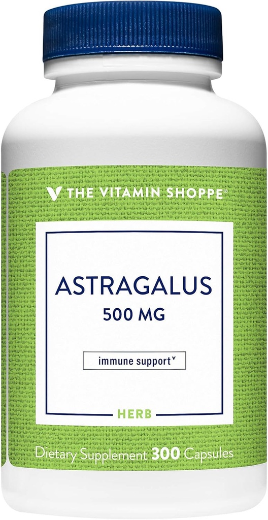 The Vitamin Shoppe Astragalus (Root) 500mg - Herbal Supplement to Support The Immune System & Body's Natural Defenses - Helpt bij het bouwen van uithoudingsvermogen, energie en vitaliteit (300 capsules)