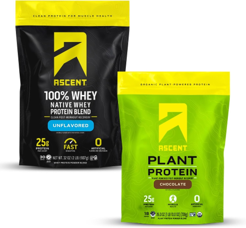 Opstijgen Wei + plantaardige proteïnepoeder - ongearomatiseerd 2 lb & chocolade 18 porties