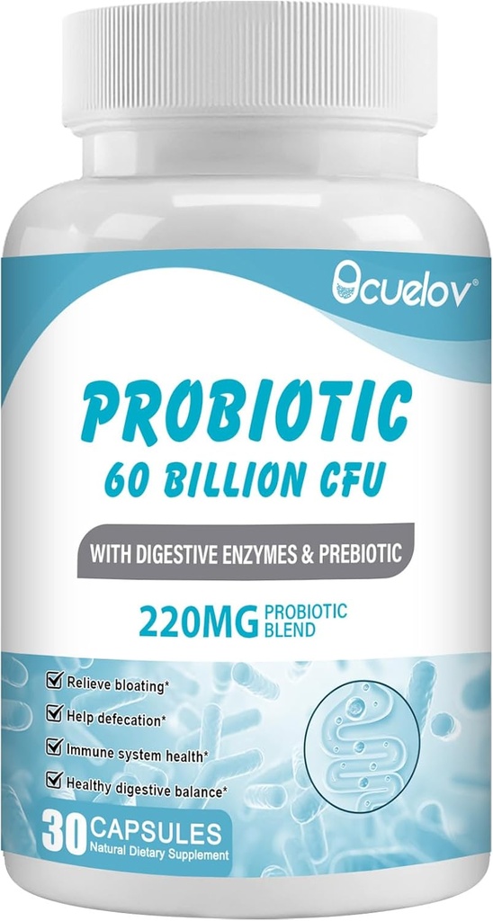 Probiotica 60 miljard CFU met 10 strains & 3 Organic Prebiotics,Probiotics Supplement for Women Men Support Metabolisme,Immunity and Digestief Health,Non-GMO & Gluten Free,30 Capsules