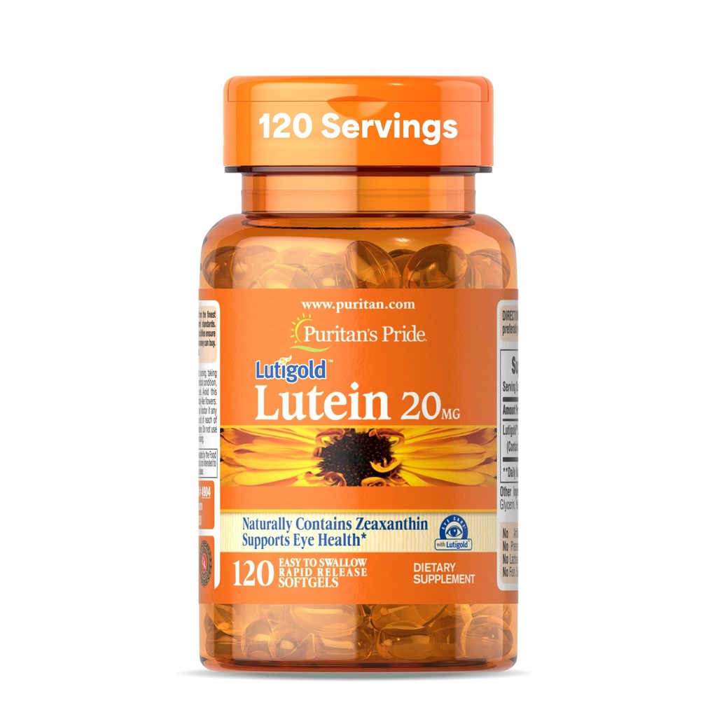 Puritan's Pride Premium LutigoldTM Lutein Carotenoid 20mg met Zeaxanthine voor mannen en vrouwen, Dieetsupplement voor Eye Health Support, 8 maand supply, 120 Easy-to- Swallow Softgels