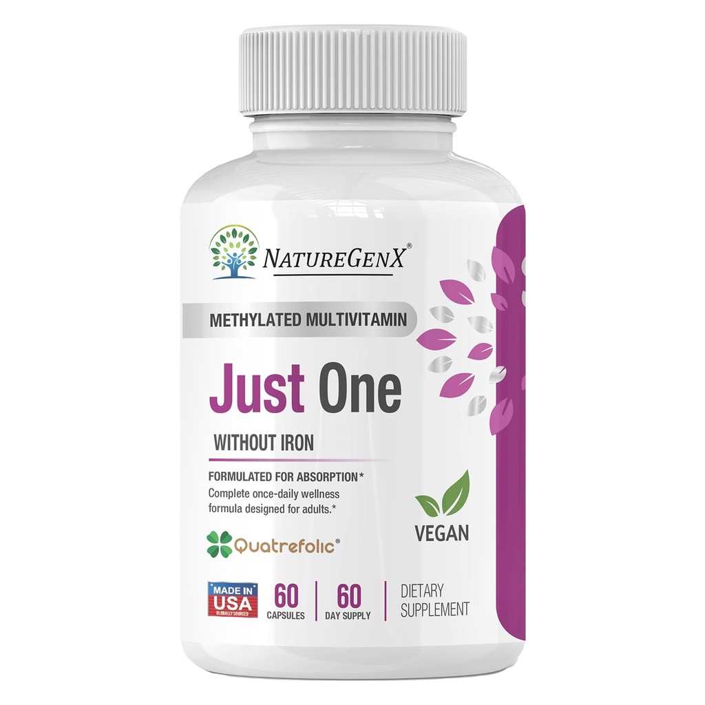 Slechts één dagelijkse gemethyleerde multivitamine - 60 caps Pure Methyl B12, methylfolaat MTHFR ondersteuning supplement ijzervrij gemethyleerde vitaminen voor mannen & vrouwen 2 maanden levering Glutenvrij