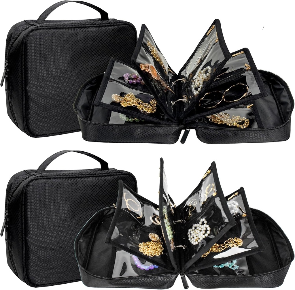 2 PCS Travel Jewelry Organizer Cases,Kleine sieraden Tassen met Clear Zipper Velvet Zakken voor Reizen