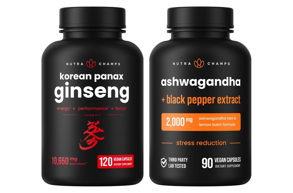 NutraChamps Koreaanse Ginseng Capsules en Ashwagandha Capsules 2 Pack Bundle