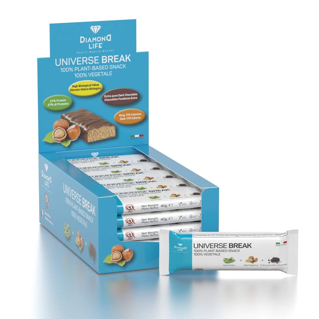 UNIVERSE BREAK - Hazelnootsmaak - Perfect uitgebalanceerde calorieën op basis van planten - Diamond Life