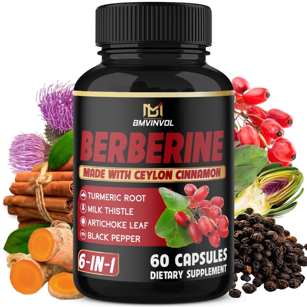 Berberine met Ceylon Cinnamon, Kurkuma, Melkdistel, Artichoke, Black Pepper - 60 Count - Pack of 1
