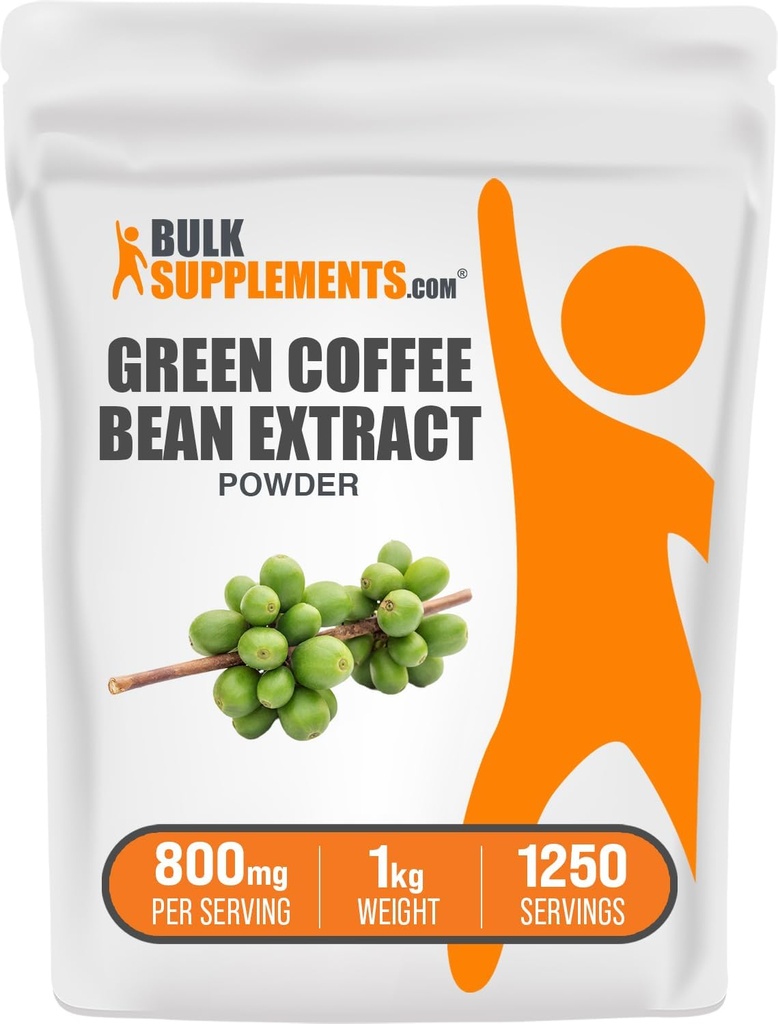 BulkSupplements Green Coffee Bean Extract Powder - Green Coffee Bean Supplements - Energy Support, Glutenvrij, 800mg per portie, 1kg (2,2 lbs) (verpakking van 1)
