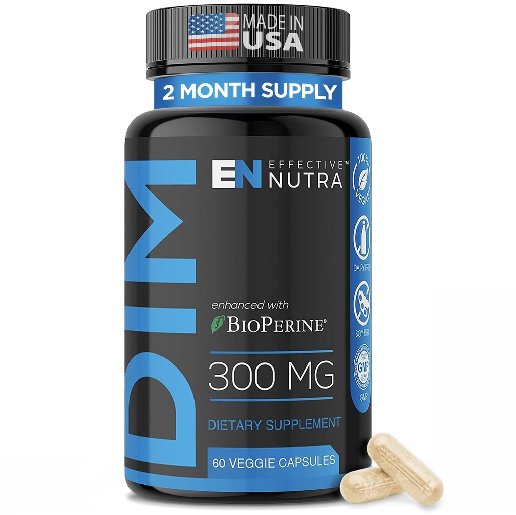 EFFECTE NUTRA Dim Supplement 300 mg met BioPerine - Extra sterkte Estrogeen Blocker voor mannen en vrouwen - Hormone & Metabolisme Ondersteuning - 2 maanden levering
