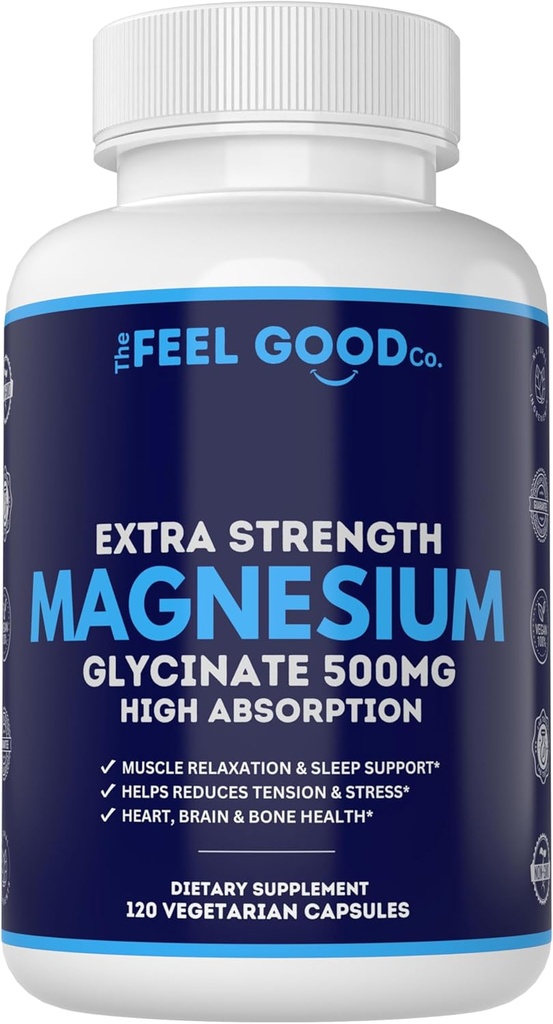 Magnesium Glycinate 500mg Pure Nachtslaap, 120 Capsules, Hoge Absorptie - Non-GMO, Glutenvrij, Veganistisch, Organisch - Supplement voor Slaap, Hart Gezondheid Zenuwen, Botten, Spieren - Massive 4 Maand Levering